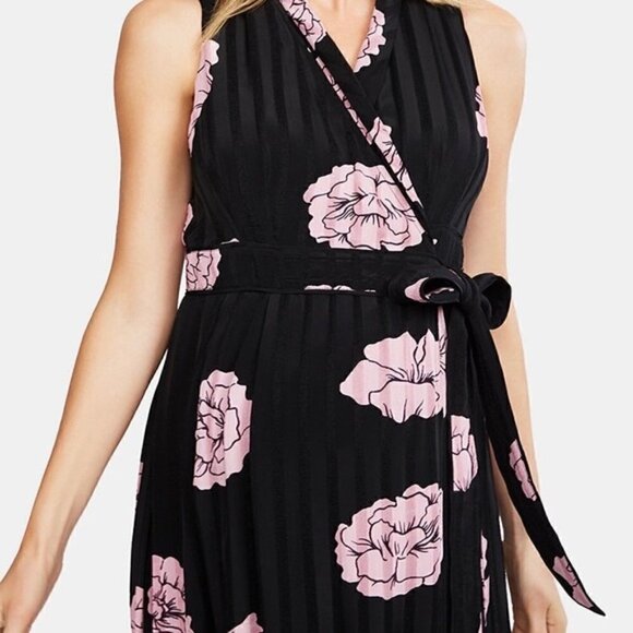 Jessica Simpson Sleeveless Pink Floral Wrap Maxi Maternity Black Dress Size L - Picture 7 of 12